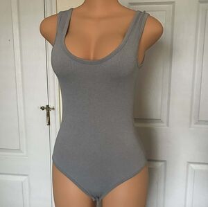 Ambiance Gray One Piece Bodysuit S/M Women's Stretch Snap Closure Solid